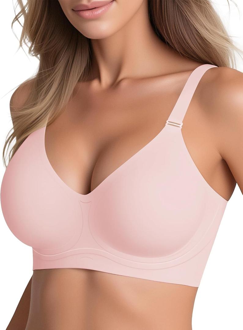 2 x Wireless Bras for Women No Underwire Seamless Buttery Bralettes Smoothing Women's Bras Full Coverage Shapedly Bra (Pink, M)
