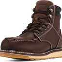NINGO Steel/Soft Toe Work Boots for Men, 6 Inch Waterproof Mens Wedge Moc Toe Boots, Full-Grain Leather, Oil and Slip-Resistant Safety Boots, EH Protection,Work Boots for Construction, Industrial (8, Dark Brown 1)