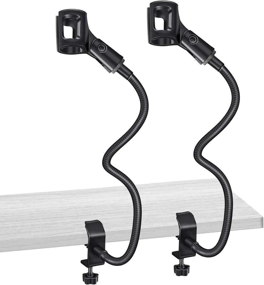 2 Pcs Gooseneck Mic Stand Mic Holder Microphone Stand Mount Adjustable Arm Adapter Podium Microphone Flexible Gooseneck Desktop 3/8 to 5/8 Inch with Clip Desk Clamp Music Recording Equipment