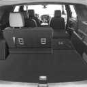 Cargo Liner and Backrest Mat for 2018-2023 Chevrolet Chevy Traverse (and Rear Left and Right Side Panels)- Custom Fit PU Leather Backrest Protector- All Weather Waterproof Trunk Mat (Carbon Fiber)