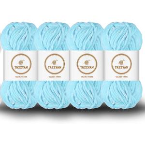 3.5 oz/Skein Chenille Plush Velour Cozy Float Lines for Fancy Lines for Crochet DIY Thick Weave Making Toys, Clothing (4 skeins, Sky Blue)