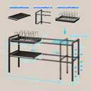 Mustorn Pots and Pans Organizer Under Cabinet, Expandable 2 Tier Under Sink Organizers and Storage Adjustable Height Kitchen Pot and Pan Lid Holder Rack with 12 Dividers Under Cabinet Shelf(Black)