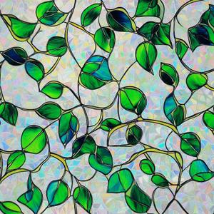 Window Privacy Film Stained Glass Decorative Static Clings Rainbow Window Tint for Home Room Decor Bathroom Door Car Stickers with Iridescent Effect, Removable(Blue & Green pothos Botanical) (23.5*78.5)