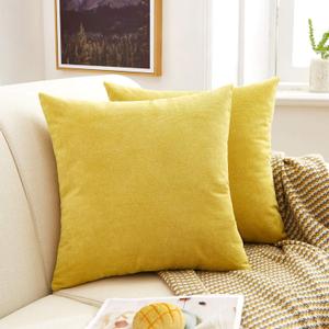 MERNETTE Pack of 2, Thick Chenille Decorative Square Throw Pillow Cover Cushion Covers Pillowcase, Home Decor Decorations for Sofa Couch Bed Chair 18x18 Inch (Grass Yellow)