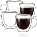 CNGLASS 5oz Espresso Mugs (Set of 4),Double Wall Insulated Glass Coffee Mugs with Handle,Espresso Shot Glasses,Clear Expresso Coffee Cups