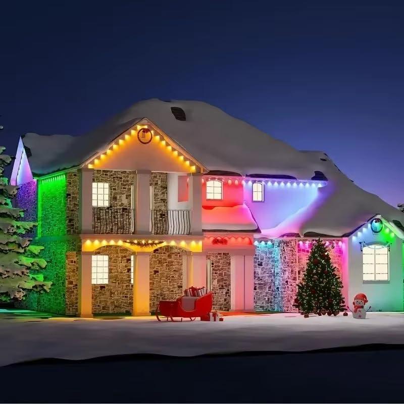 Christmas Outdoor LED Eaves Lights Waterproof String Lights Smart Permanent Remote Control Lights for Parties Diwali Decor Item (100ft)