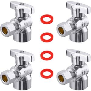 4 Pack Premium Brass Chrome plated 1/2" FIP Female Thread x 3/8 Inch OD Compression Quarter Turn Water Angle Stop Valve Shut Off