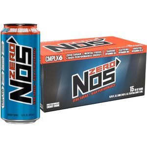 NOS Zero Sugar: High Performance Energy Drink. 16 Fl oz (Pack of 15)