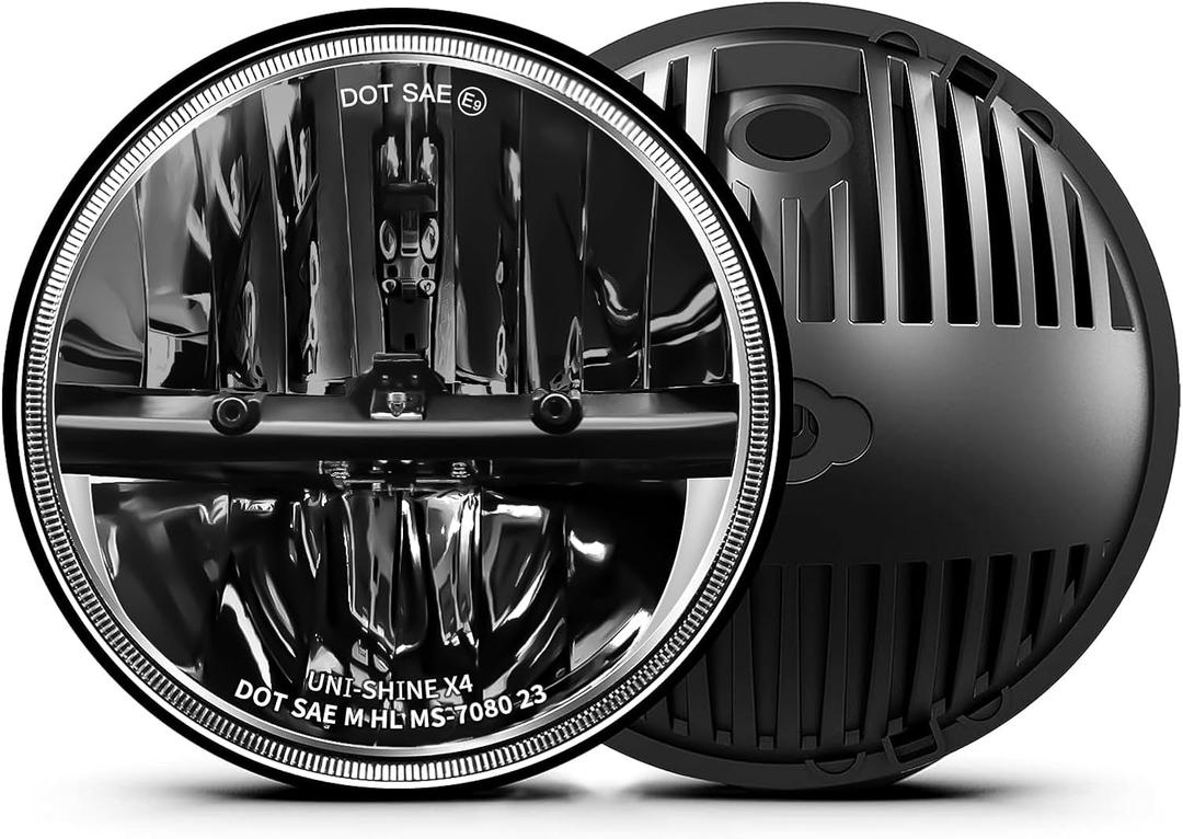 UNI-SHINE 2PCS 7-Inch LED Headlights - DOT Approved, Hi/Lo Beam, Compatible with Jeep Wrangler, Chevy, and Miata - Plug and Play