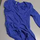 AmlieBoutik Women V Neck Raglan Long Sleeve Ruched Sides Top (X-Small, Blue)