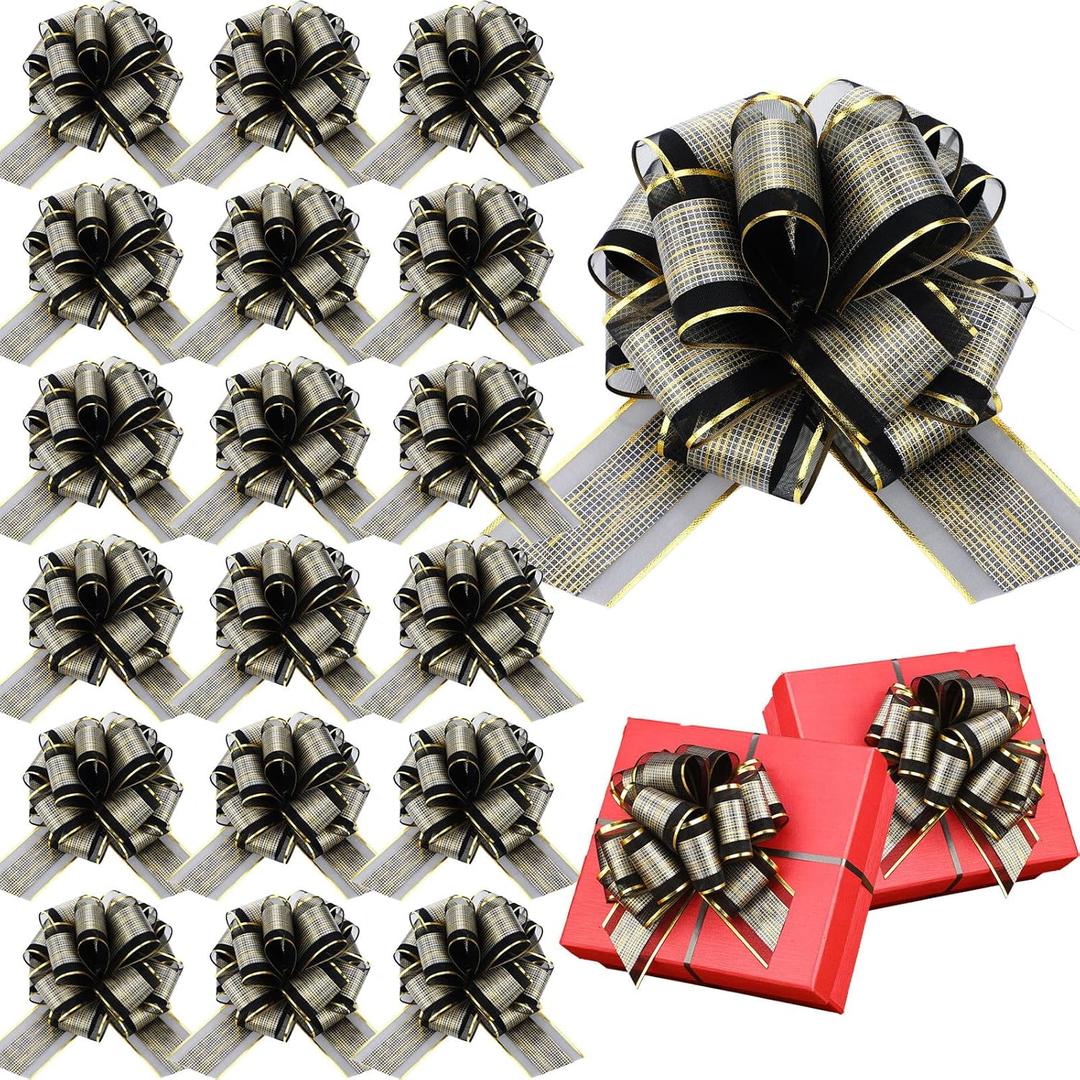 WILLBOND 20 Pcs 6 Inch Pull Bows Gift Wrapping Ribbon Pull Bows for Valentine Wedding Baskets Christmas Multicolor Wrap Accessory for Gift Present Holiday Decor (Black)