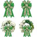 ALIBBON 2Pcs St. Patrick's Day Bows for Wreaths, St Patrick's Wreath Bows, Green Shamrock Bows for Crafts, Irish St. Patrick's Day Decor, St. Patrick's Words Bows for Parades Party Supplies