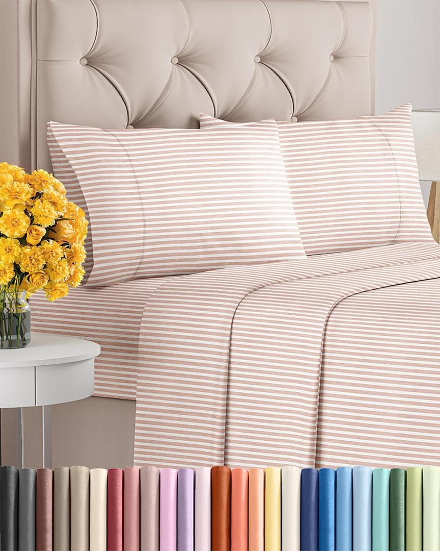 King Size 4 Piece Sheet Set - Ultra Soft & Cooling Bed Sheets - Fits 8 Inch to 16 inch Mattress - Wrinkle & Fade Resistant with Deep Pockets - Breathable, Comfy Hotel Luxury Bedding - Blush Stripes