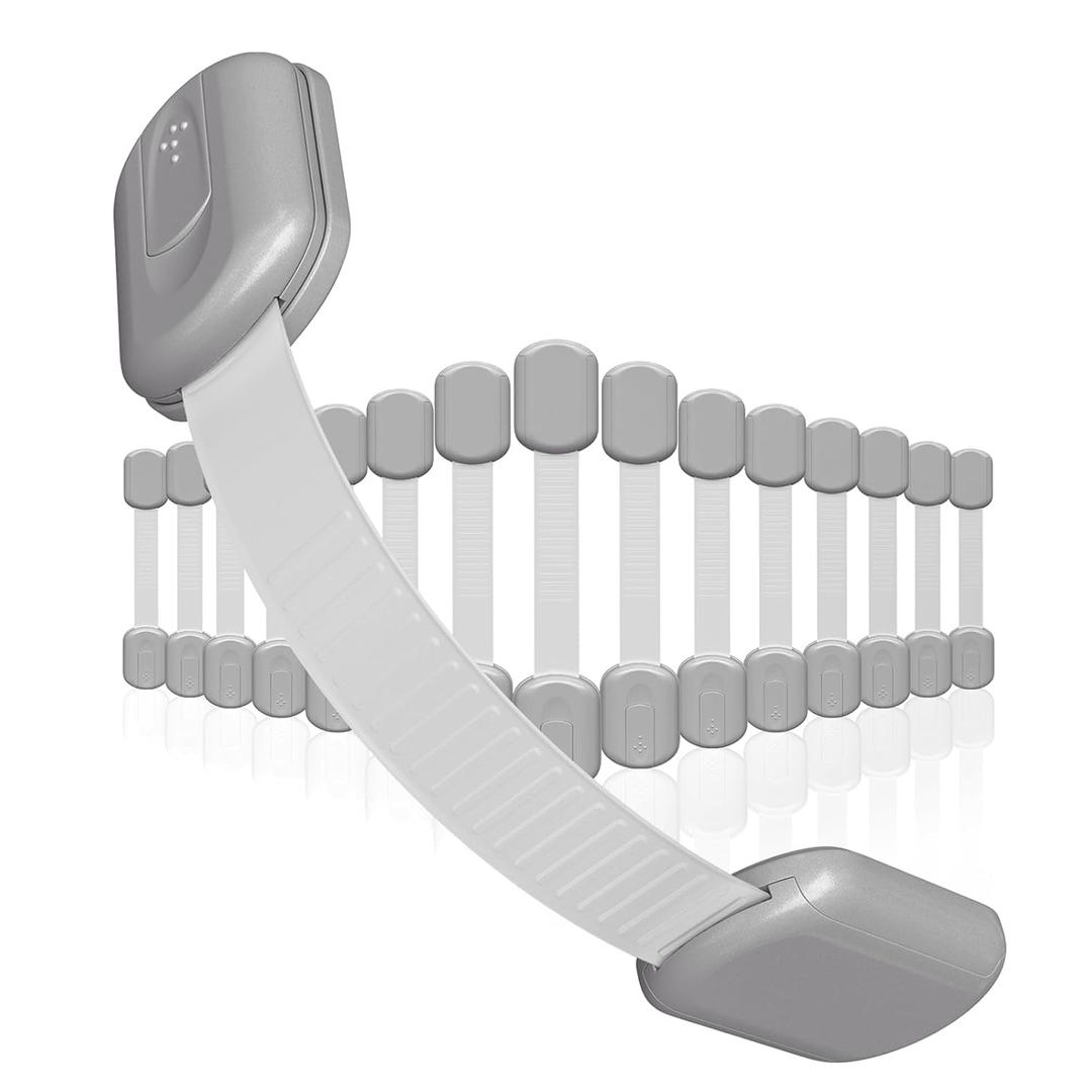 Baby Proofing Child Safety Locks (16 Pack) by Skyla Homes - The Safest, Quickest and Easiest 3M Adhesive Cabinet Latches, No Screws & Magnets, Multi-Purpose for Furniture, Kitchen, Ovens, Toilet Seats (Gray)