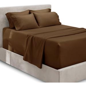Hearth & Harbor Extra Deep Pocket King Size Sets - Fits Mattress 18-24 Inches Deep - Extra Deep Pocket Sheets - 6 Piece King Size - Brown