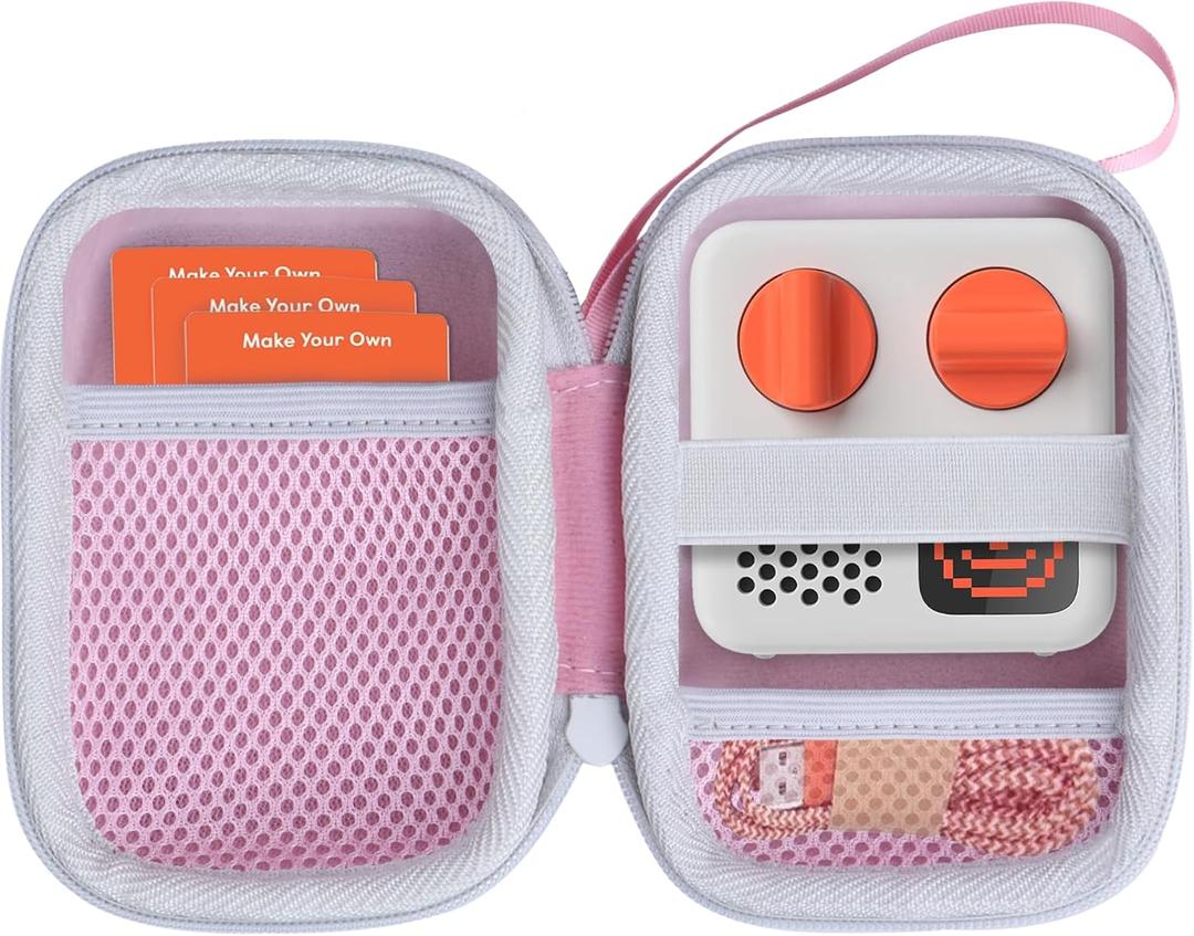 Hard Case Compatible with Yoto Mini Kids Audio Music Player Children Speaker Plays Audiobook Cards Radio (Pink + Off White Case)