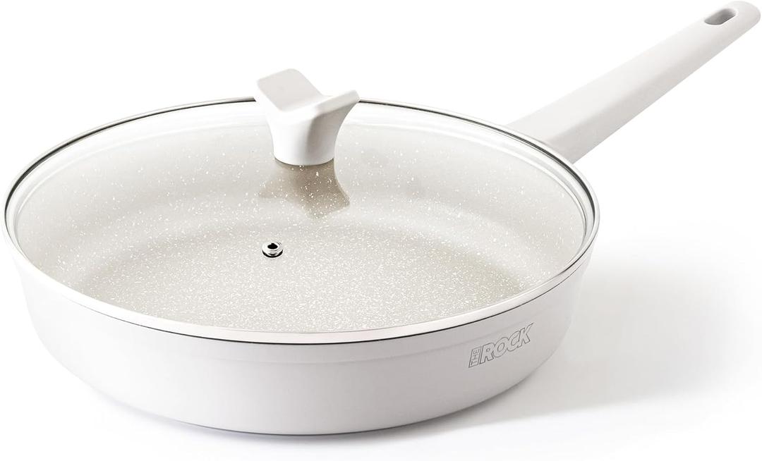 THE ROCK SOHO 11-Inch Non Stick Frying Pan with LidNothing Sticks, Never Warps, Lasts Longer, Ceramic Non Toxic Skillet with Heat-Resistant Handle, PTFE PFOA&PFAS Free, Dishwasher Safe, Cream
