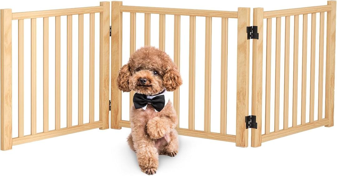 Solid Wood Freestanding Pet Gate, Nature Wood Dog Gates for Doorways The House, Pet Gate for Stairs, Freestanding Indoor Gate Safety Fence,16.9" Height-3 Panels
