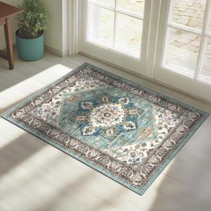 LHGB 2x3 Washable Entry Area Rug Non-Slip Floor Mat, Low Pile Moroccan Boho Neutral Vintage Rugs Machine Washable, Carpet for Entryway Entrance Bathroom Kitchen Bedroom(2x3,Grey)