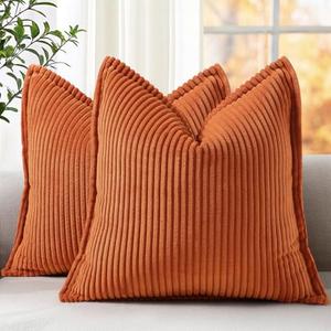 decorUhome Summer Corduroy Rust Throw Pillow Covers 20x20 Set of 2 Decorative Soft Boho Farmhouse Couch Pillow Covers for Living Room Bed Sofa Broadside Striped Pillow Cases