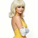 Rugelyss Short Blonde Wig with Bang Retro Bouffant Beehive Wigs fits 80s Costume or Halloween Party
