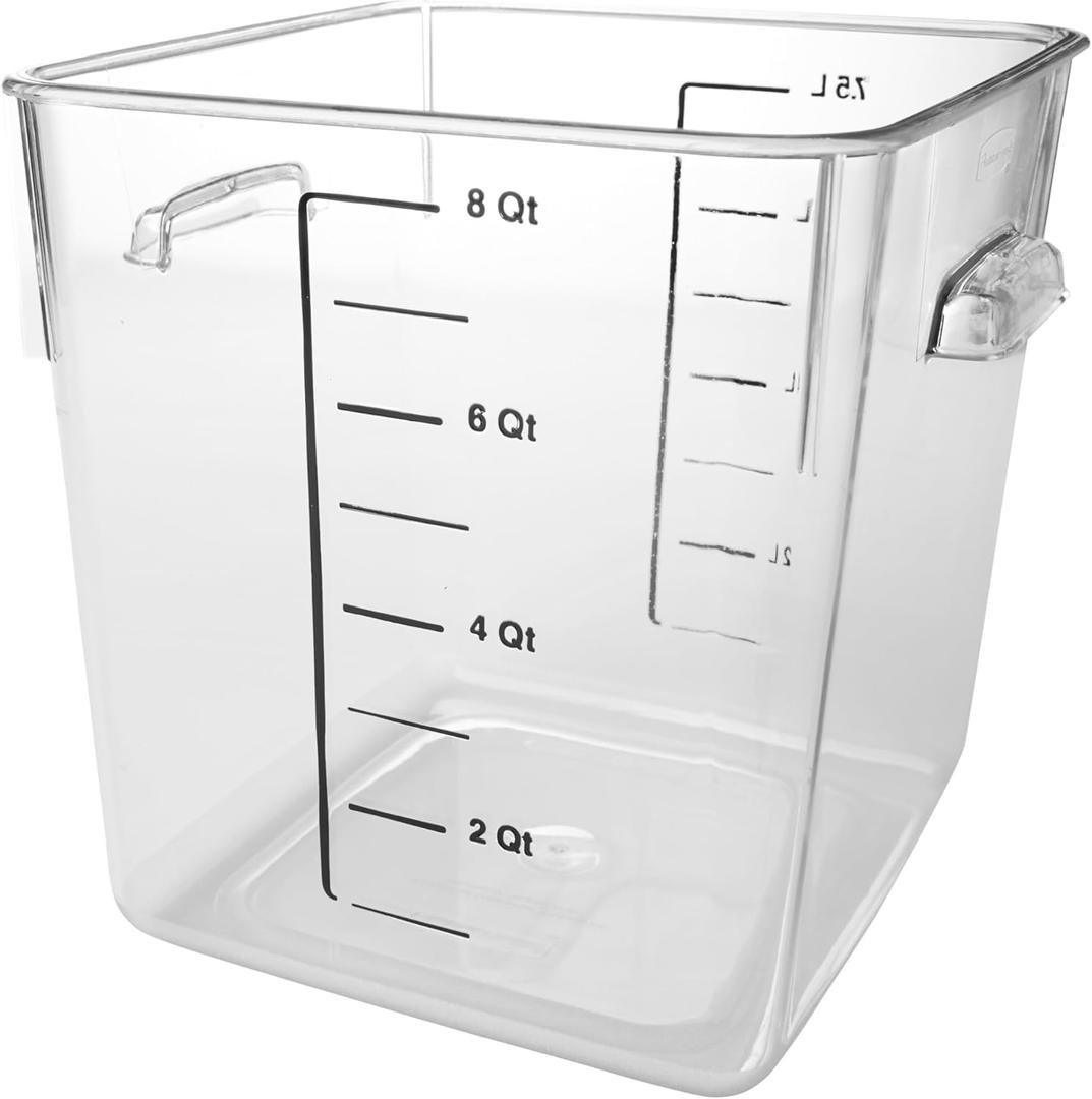 Rubbermaid Commercial Products, Space Saving Square Food Storage Container, 8 Quart, Clear, for Kitchen/Sous Vide/Meal Prep, 8 Qt.