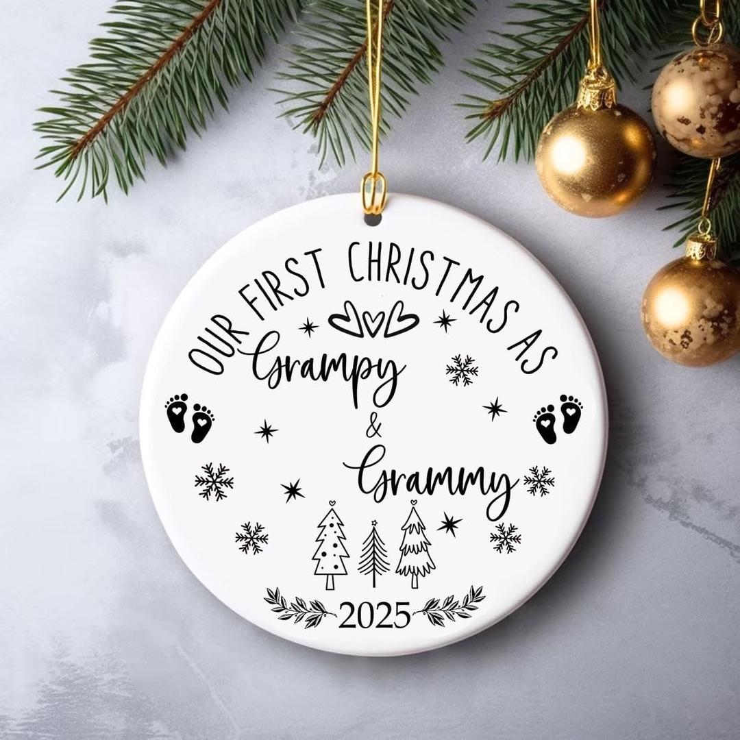 3 x Our First Christmas As Grammy and Grampy Ornament, Couple Christmas Keepsake 2025, New Grammy & Grampy Gifts, Ornament Wedding Gifts for Couple, Pregnancy Announcement Printed on Both Sides