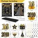 16th Birthday Decorations Kit for Boys Girls , Black Gold 24PCS Back in 2010 Banner Decorations , Vintage 2010 Banner Wooden Table Sign Poster Hanging Swirl Balloons Paper Fans Cheers to 16 years