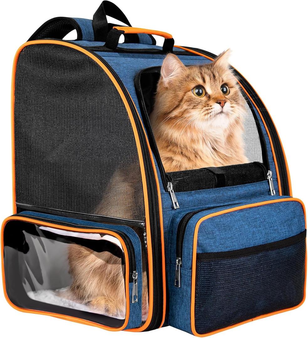 Discala Cat Backpack Carrier for Medium Small Dog Cat up to 20lbs, Pet Carrier Backpack, Ventilated Mesh Soft Sided Dog Backpack Carrier for Travel, Hiking, Outdoor Use - Blue