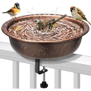 VIVOHOME Deck Mounted Polyresin Bird Bath with Adjustable Sturdy Metal Clamp for Railings up to 3.9 Inch, Capacity 1.4 Gallons for Patio, Gardens, Yard, Deck, Bronze