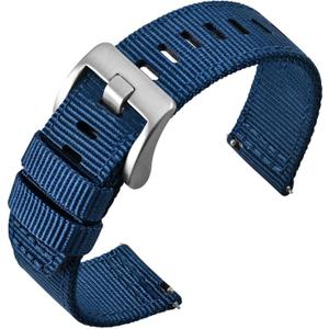 ANNEFIT Quick Release Watch Bands, Military Nylon Watch Strap for Men, Multiple Colors & Width (18mm, 19mm, 20mm, 22mm, 24mm) (Blue/Silver Buckle)