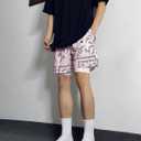 Men's Paisley Shorts Drawstring Bandana Print Casual Workout Athletic Basketball Beach Boxing Summer Shorts (Pink, XS)