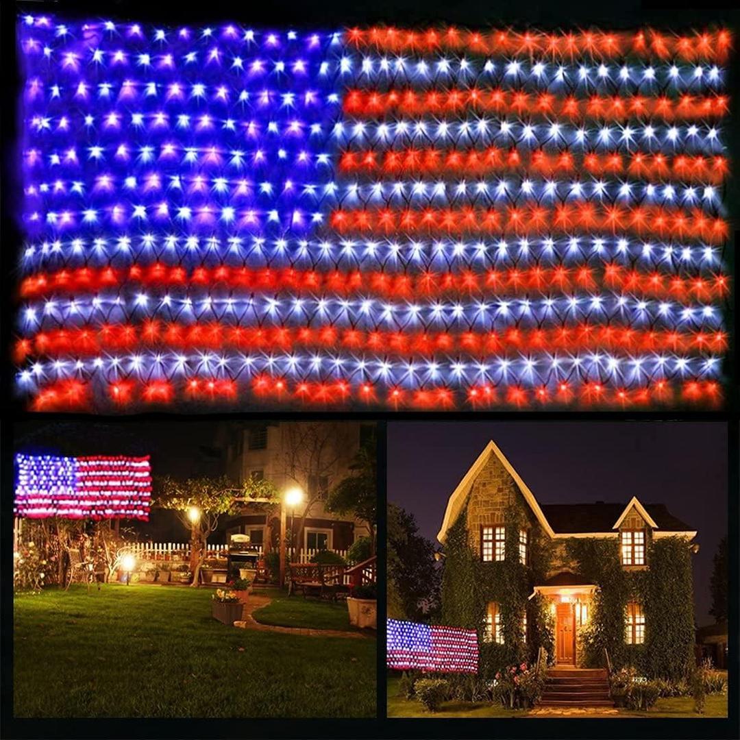 FUNIAO (New) American Flag Lights, 420 LED USA Flag, Outdoor Waterproof Patriotic Lights Hanging Ornaments for Memorial Day, 4th of July, Labor Day, Presidential Election, Christmas