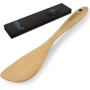 12 Inch Wooden Spatula for Cooking – Solid Natural Wood Turner with Thickened Handle, Hanging Hole, Heat Resistant, Nonstick Pan Safe