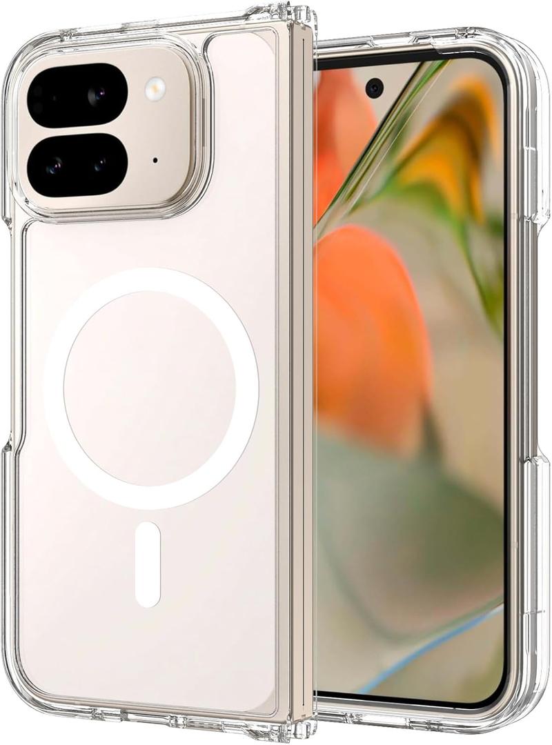 Crystal Clear Magnetic Case for Google Pixel 10 Pro Fold, Compatible with MagSafe, [Strong Magnet] [Non-Yellowing] [10FT Military Grade Protection] Transparent Slim Case Thin Cover - Clear