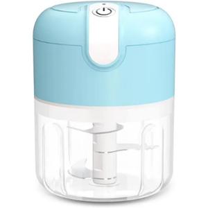 Electric Garlic Chopper & Vegetable Mini Food Processor - Wireless Blender for Ginger, Chili, Onion - Compact & Efficient Kitchen Gadget-veggie chopper 250ML in (Blue)