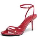 Coutgo Womens Strappy High Heels Sandals Open Almond Toe Ankle Strap Summer Dress Shoes, Red, size 7.5