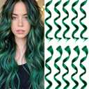 10 PCS Dark Green Clip-in Curly Wavy Synthetic Hair Extensions, Rainbow Neon Party Highlights, Colorful Hair Accessories for Kids, Girls, Women, 17 Inch