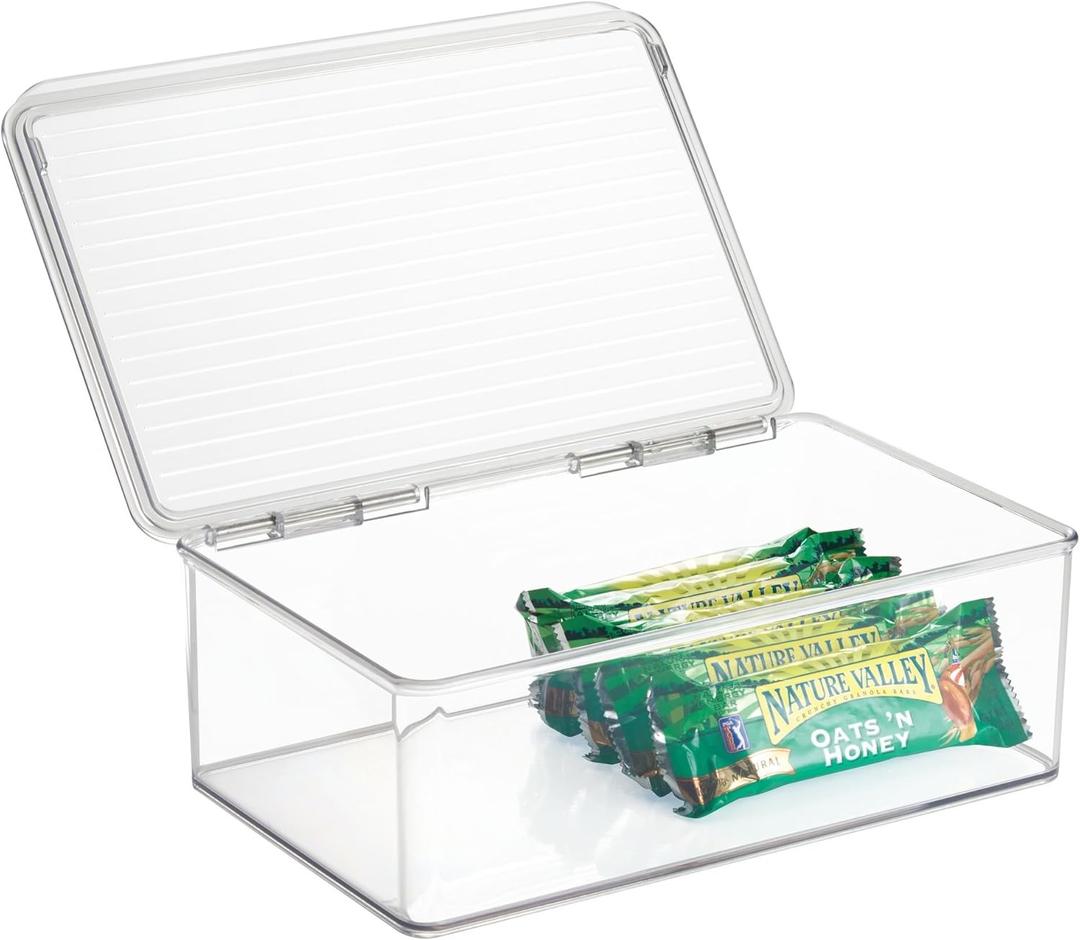 iDesign BPA-Free Plastic Pantry and Kitchen Storage, Stackable Freezer and Fridge Organizer Lidded Bin  7.25" x 10.75" x 3.75", Clear