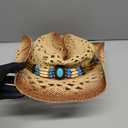 Straw Cowboy Hat, Western Cowgirl Hat, Wide Brim Sun Beach Hat for Men and Women (Brown)