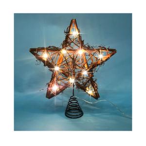 Christmas Tree Topper Farmhouse Christmas Decor Christmas Tree Decorations Rattan Natural Christmas Tree Star with 10 Warm LED Lights for Rustic Christmas Ornaments Holiday Seasonal Decoration 10 Inch