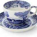 Spode Blue Italian Teacup and Saucer, 20-ounce Capacity, Jumbo Tea Set, Coffee Mug, Cup for Tea, Lattes, Espressos, and Hot Beverages - Blue &White
