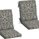 Arden 2-Pack Outdoor Patio Dining Chair Cushion, 20x44, Rain-Proof Seat Pad, Fade-Resistant Outdoor Cushion Black Aurora Damask