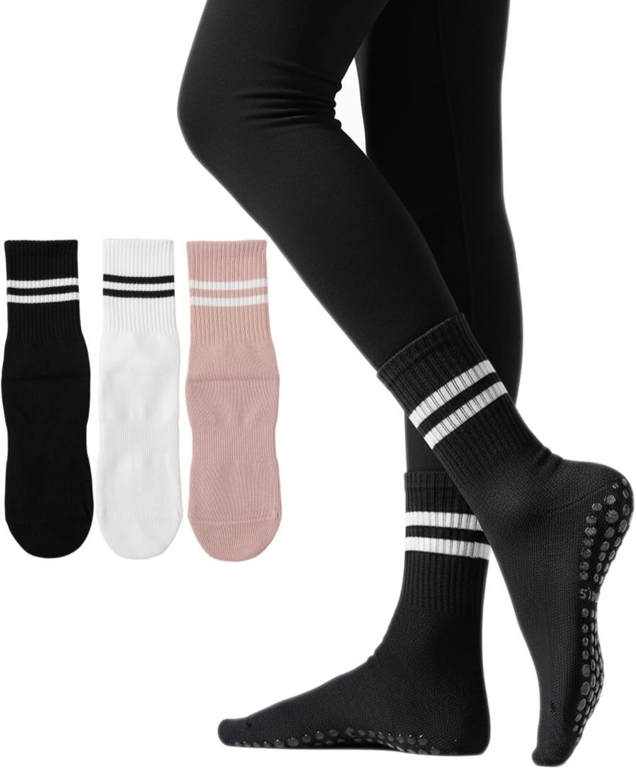 Irisbear Womens Pilates Socks with Grips Non Slip Yoga Socks Barre Gym Athletic Grippy Socks for Women