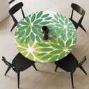 Dark Light Green Round Fitted Tablecloth Elastic Edged Floral Table Cover Waterproof Wipeable Table Cloth Tablecloth Fits Tables up to 45"-56"