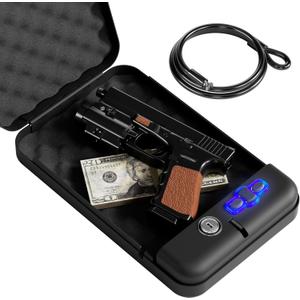 Portable Pistol Safes  Electronic Lock Box & Key Access, Silent Mode, Compact Car Gun Safe for Handgun, Small Single Safe for Travel, Office, Dorm Use