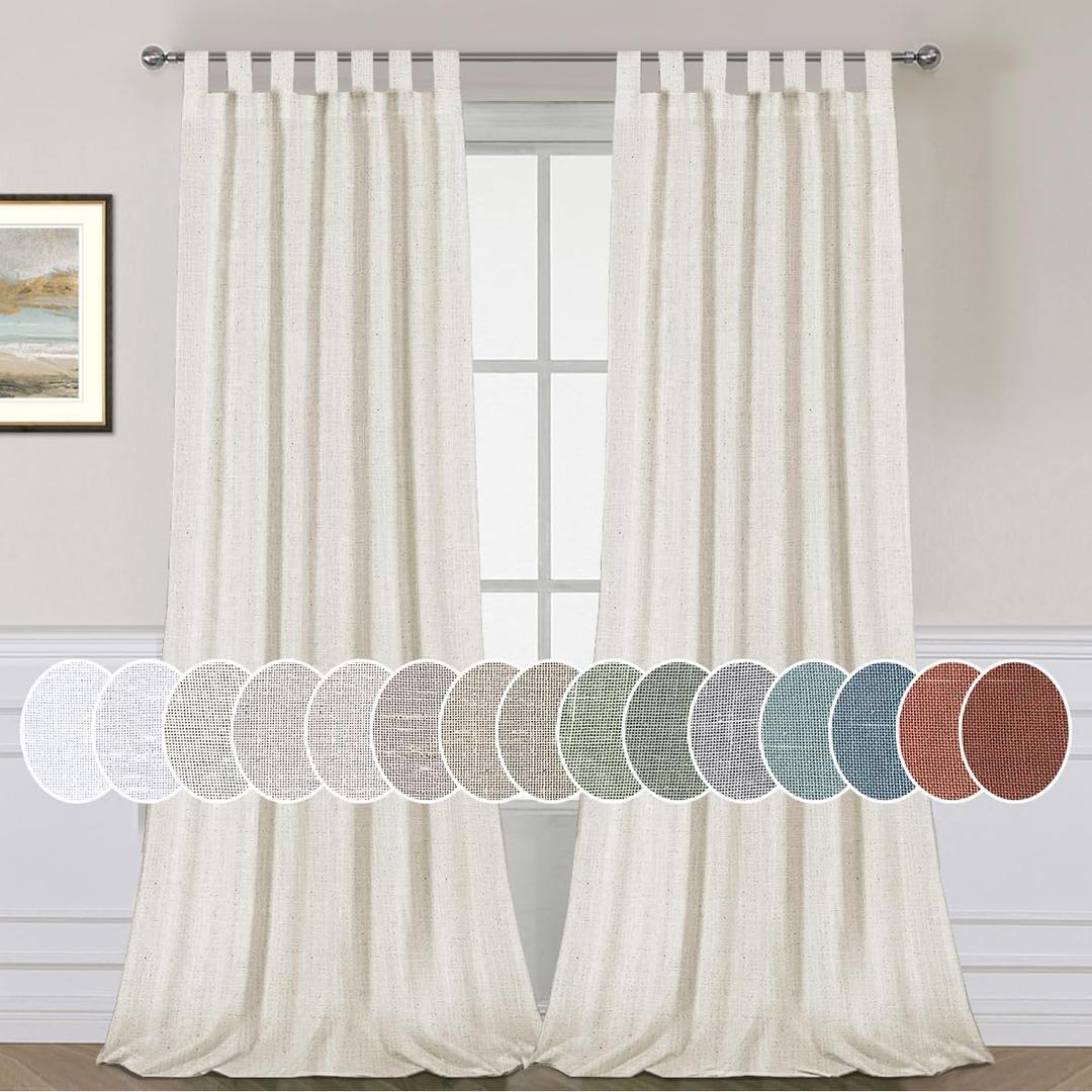 H.VERSAILTEX Linen Curtains Natural Linen Blended Tab Top Window Treatments Panels Drapes for Living Room / Bedroom, Elegant Energy Efficient Light Filtering Curtains (Set of 2, 52in x 96in, Ivory)