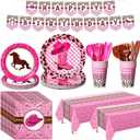 Gejoy 171 Pcs Western Cowgirl Birthday Party Tableware Supplies for 24 Guests Cowgirl Plates Napkins Birthday Banners Tablecloths Cups Knives Forks and Spoons for Party Decoration