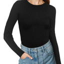 Buauty Women's Long Sleeve Crewneck Sweater 2025 Fall Ribbed Knit Fitted Shirts Slim Solid Pullovers Basic Casual Tee Tops, Size Large