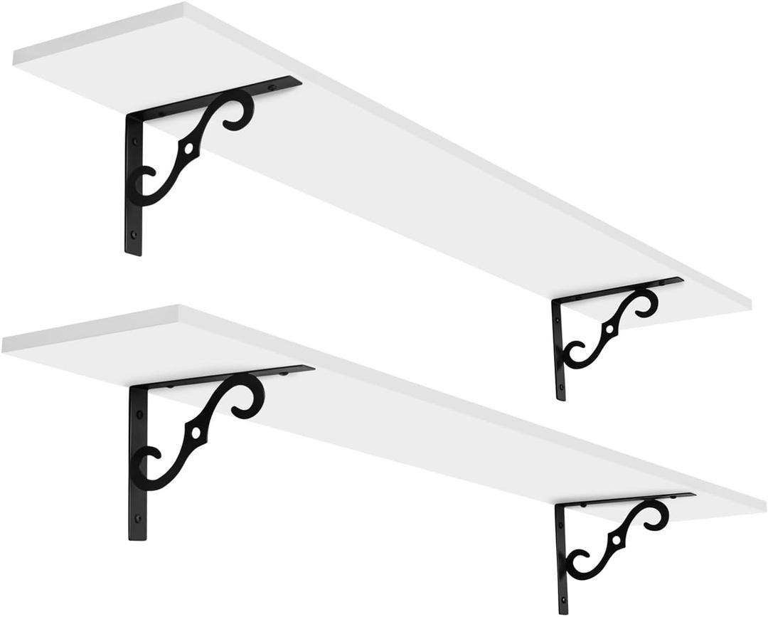 DINZI LVJ Long Wall Shelves, 47.3 Inch Large Floating Shelves Set of 2, Wide Display Shelf Wall Mounted with Brackets, Easy Hanging for Living Room, Toilet, Office, Bedroom, White (47.3 Inch, White)